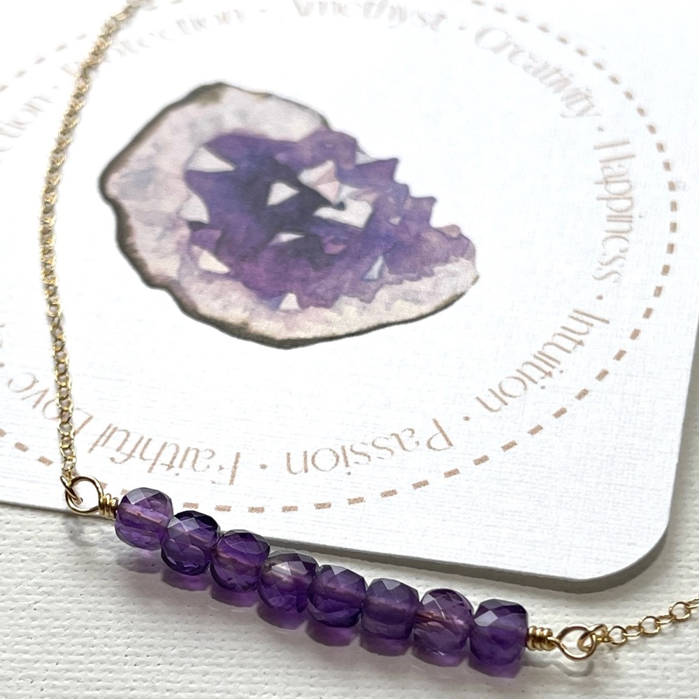 NWT Genuine Amethyst 14K Gold-Fill Dainty Chain Necklace February Birthstone